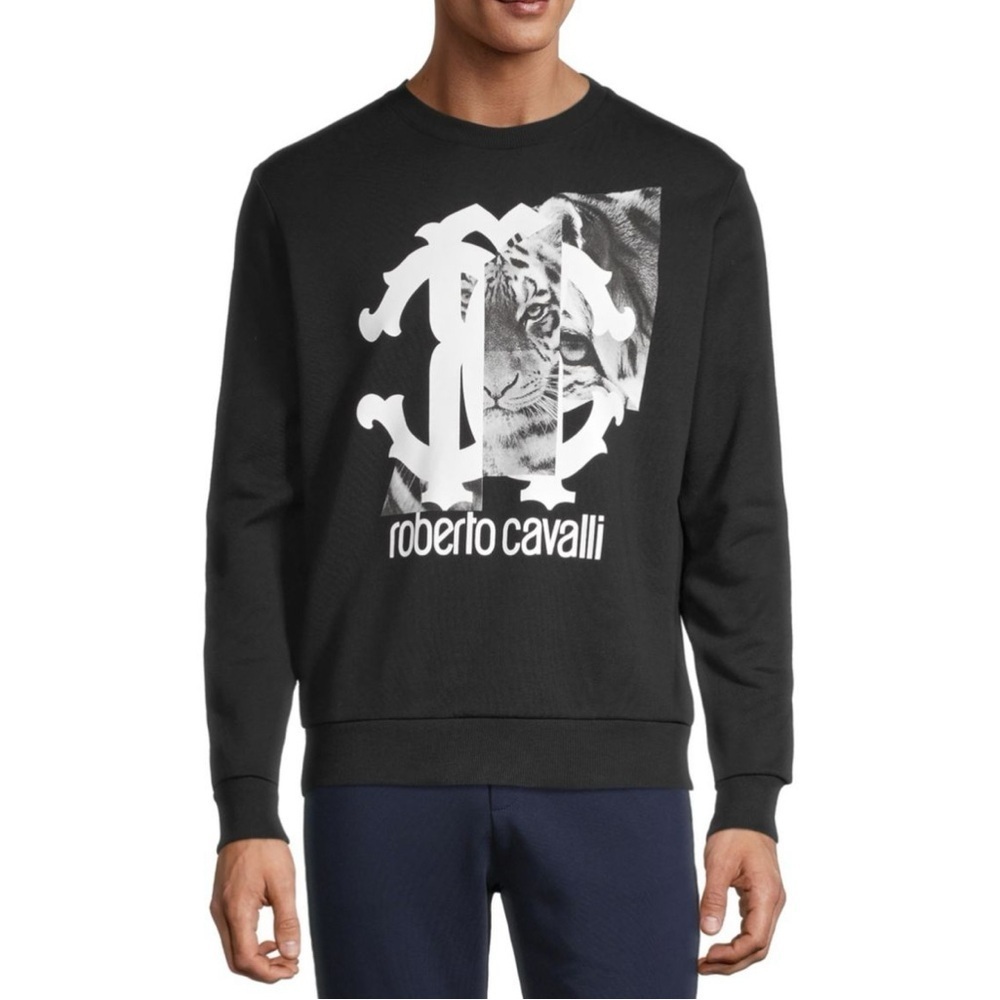 Roberto Cavalli boys XL black white logo tiger designer sweatshirt casual street